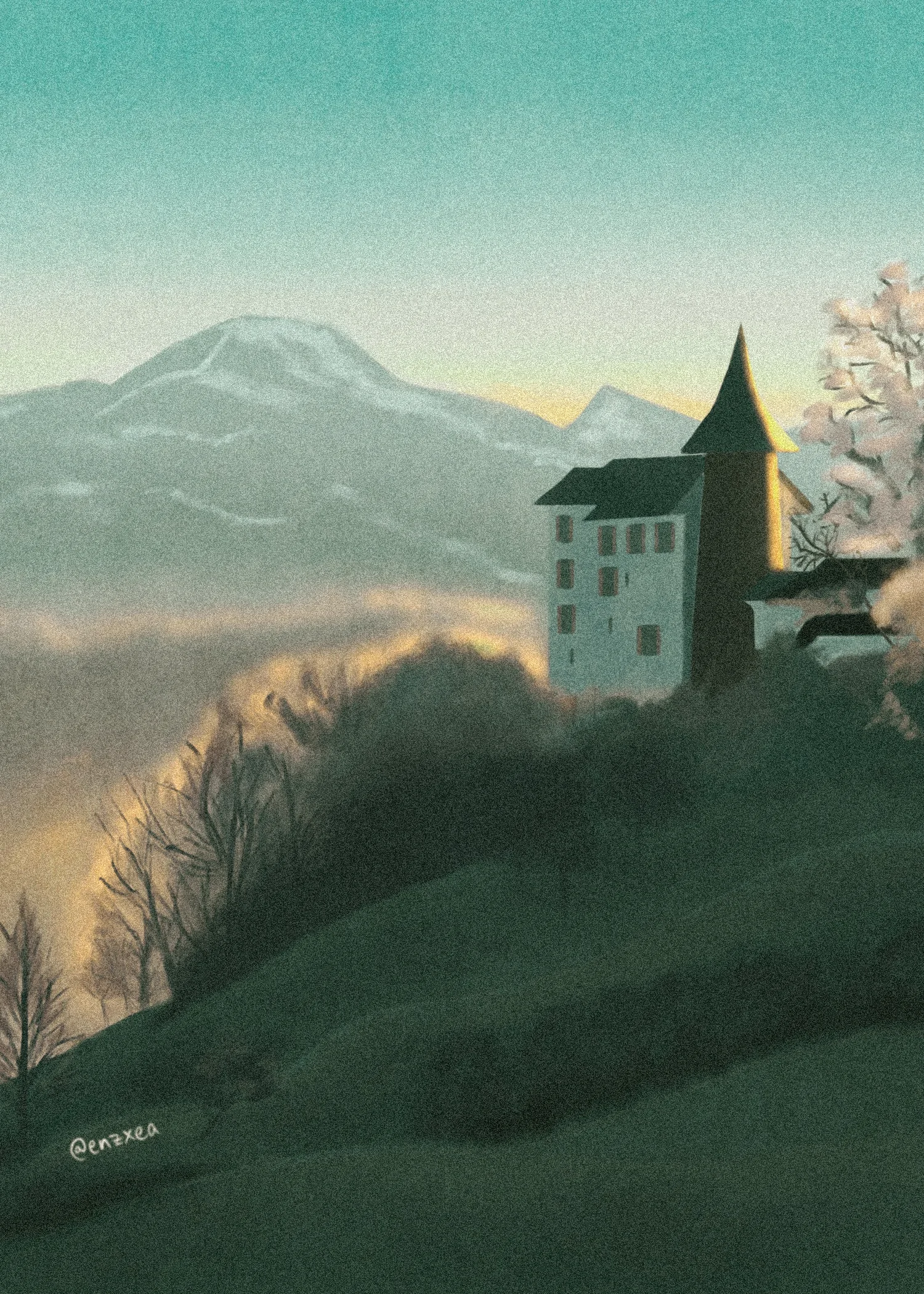 Digital art study of landscape photograph that I took in Procreate. 