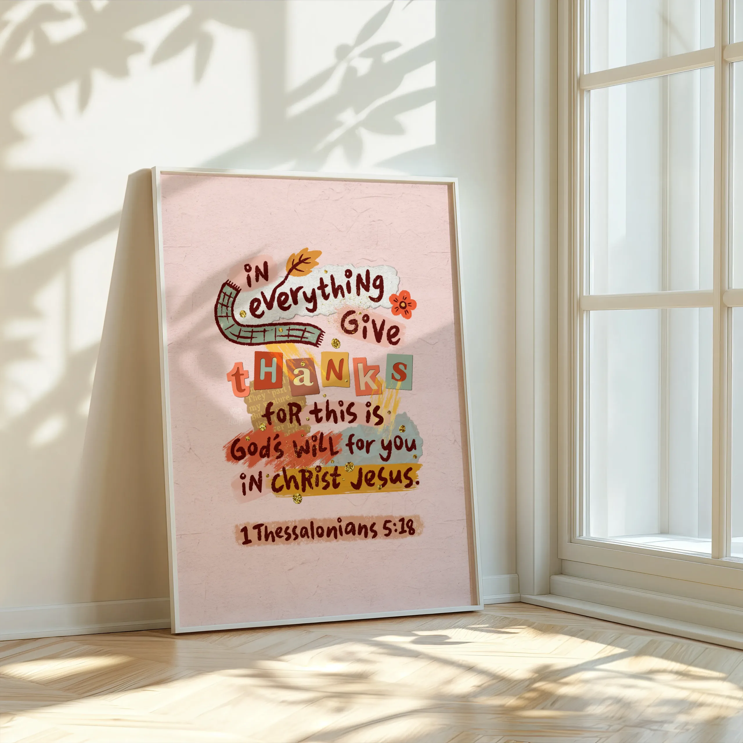 Modern Christian Art Print featuring the Bible verse 1 Thessalonians 5:18