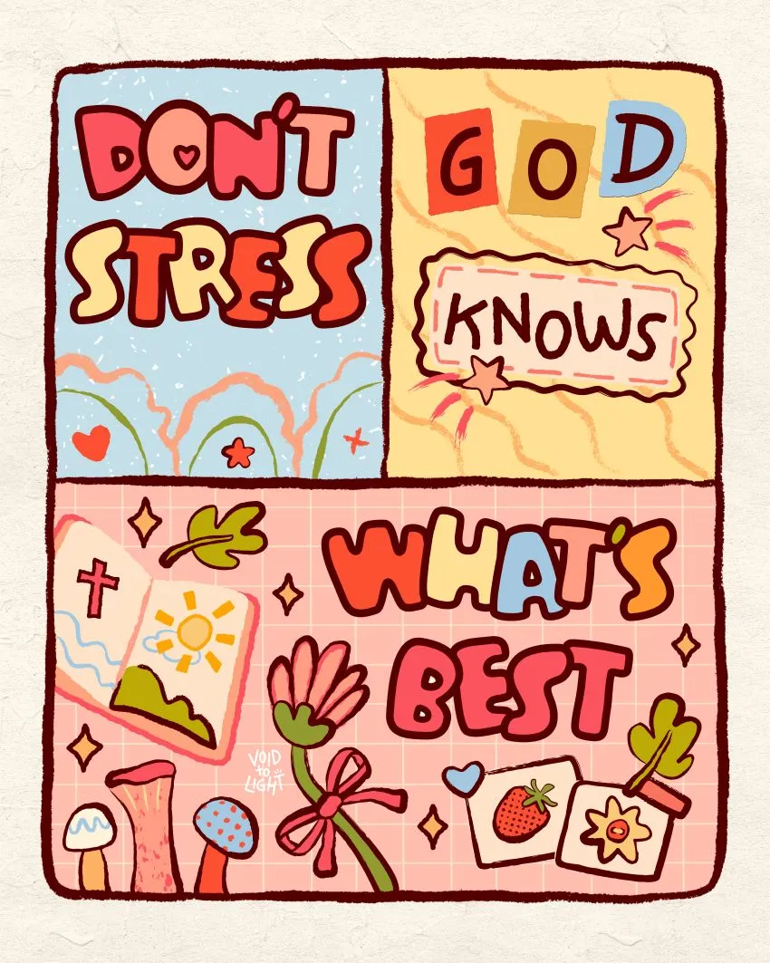 don’t stress god knows faith quote collage_celestial mushroom floral_beige